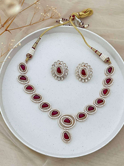 Ishhaara Designer Short Uncut Polki Party Wear Necklace