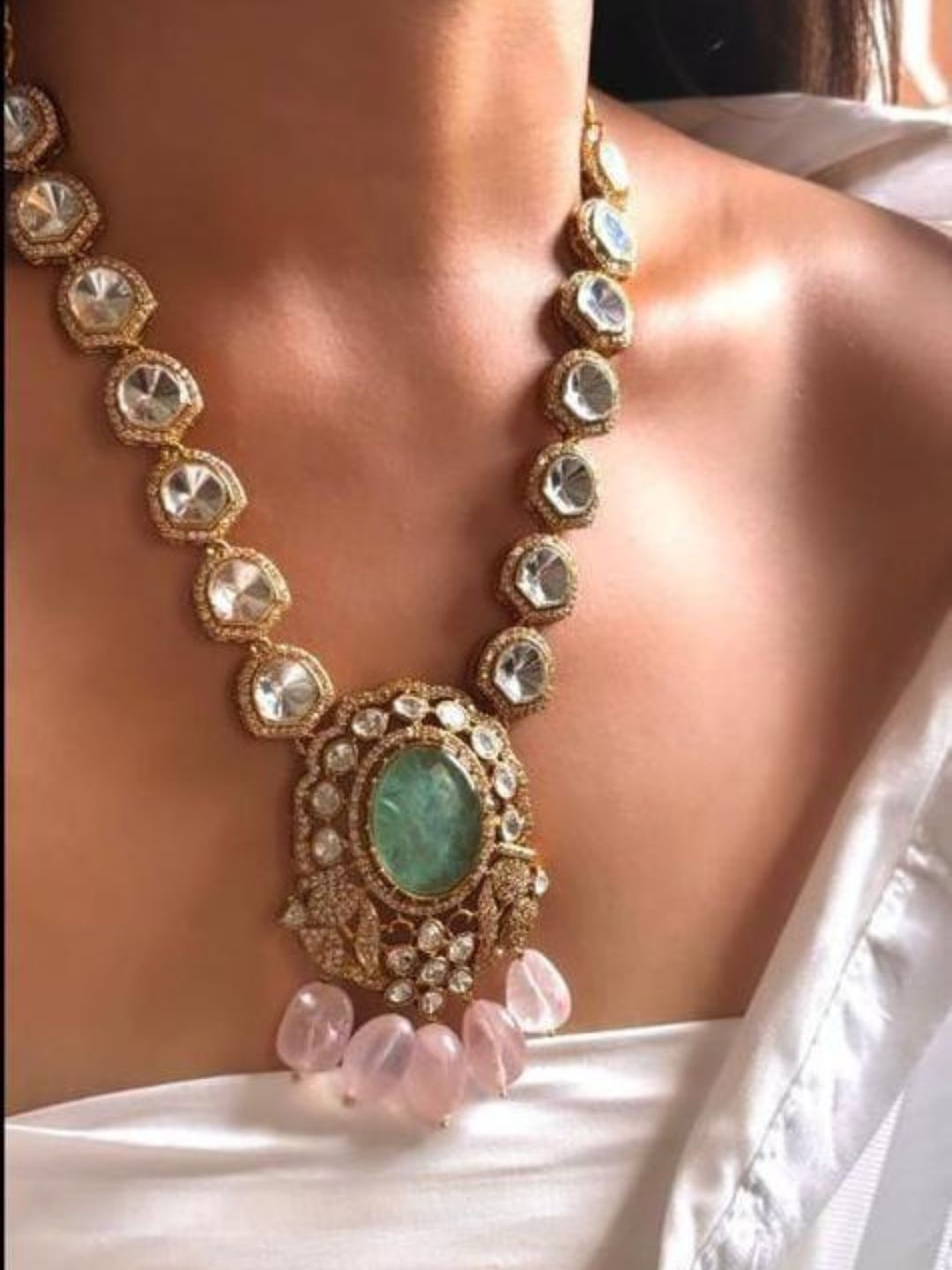 Ishhaara Designer Uncut Polki Mint Necklace