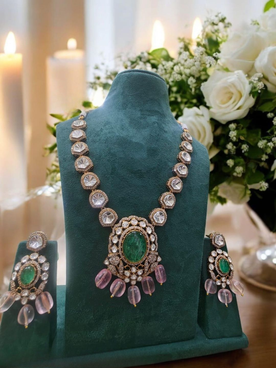 Ishhaara Designer Uncut Polki Mint Necklace