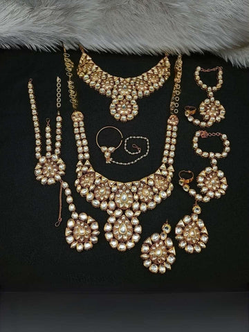 Ishhaara Designer White Kundan Studded Full Bridal Set