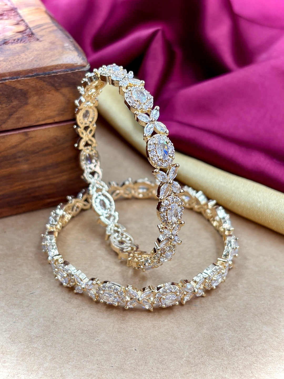 Ishhaara Diamond Bangle Set - a luxurious gold bangle adorned with zircon stones - view 6