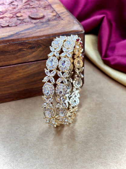 Ishhaara Diamond Bangle Set - a luxurious gold bangle adorned with zircon stones - view 7