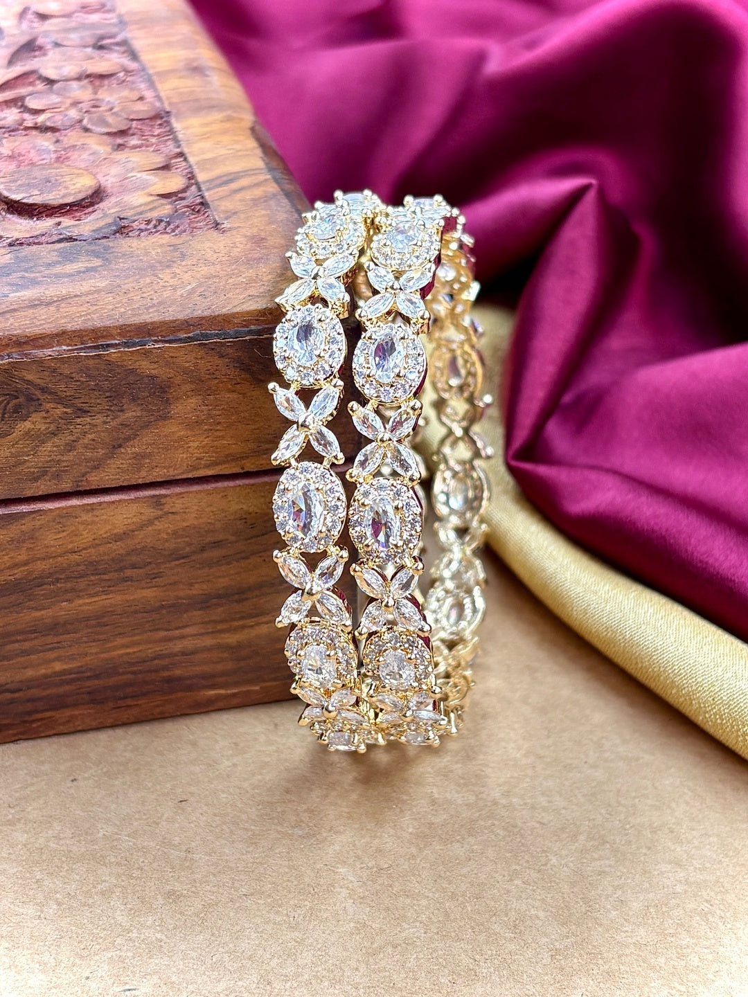 Ishhaara Diamond Bangle Set - a luxurious gold bangle adorned with zircon stones - view 9