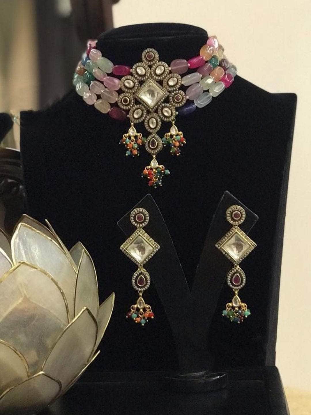 Ishhaara Diamond Shape Multi Colored Necklace