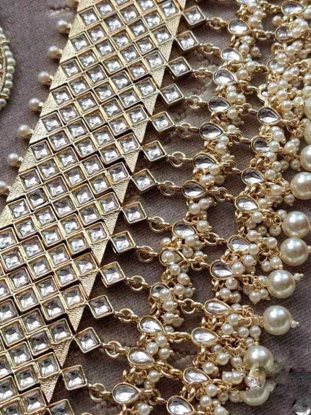 Ishhaara Diamond Stone Choker With Pearl Tassels