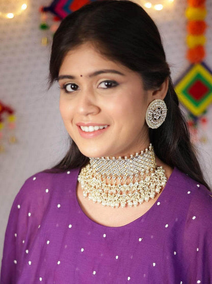 Ishhaara Diamond Stone Choker With Pearl Tassels
