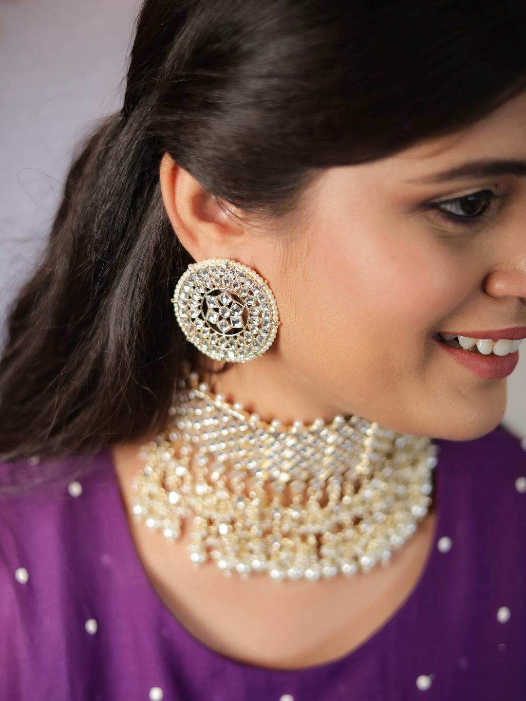 Ishhaara Diamond Stone Choker With Pearl Tassels