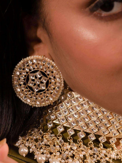 Ishhaara Diamond Stone Choker With Pearl Tassels