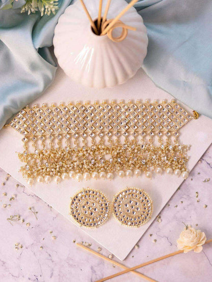 Ishhaara Diamond Stone Choker With Pearl Tassels