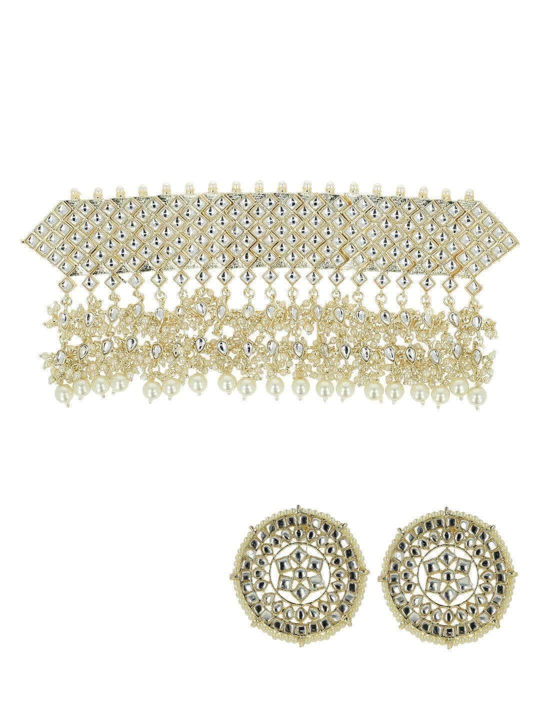 Ishhaara Diamond Stone Choker With Pearl Tassels