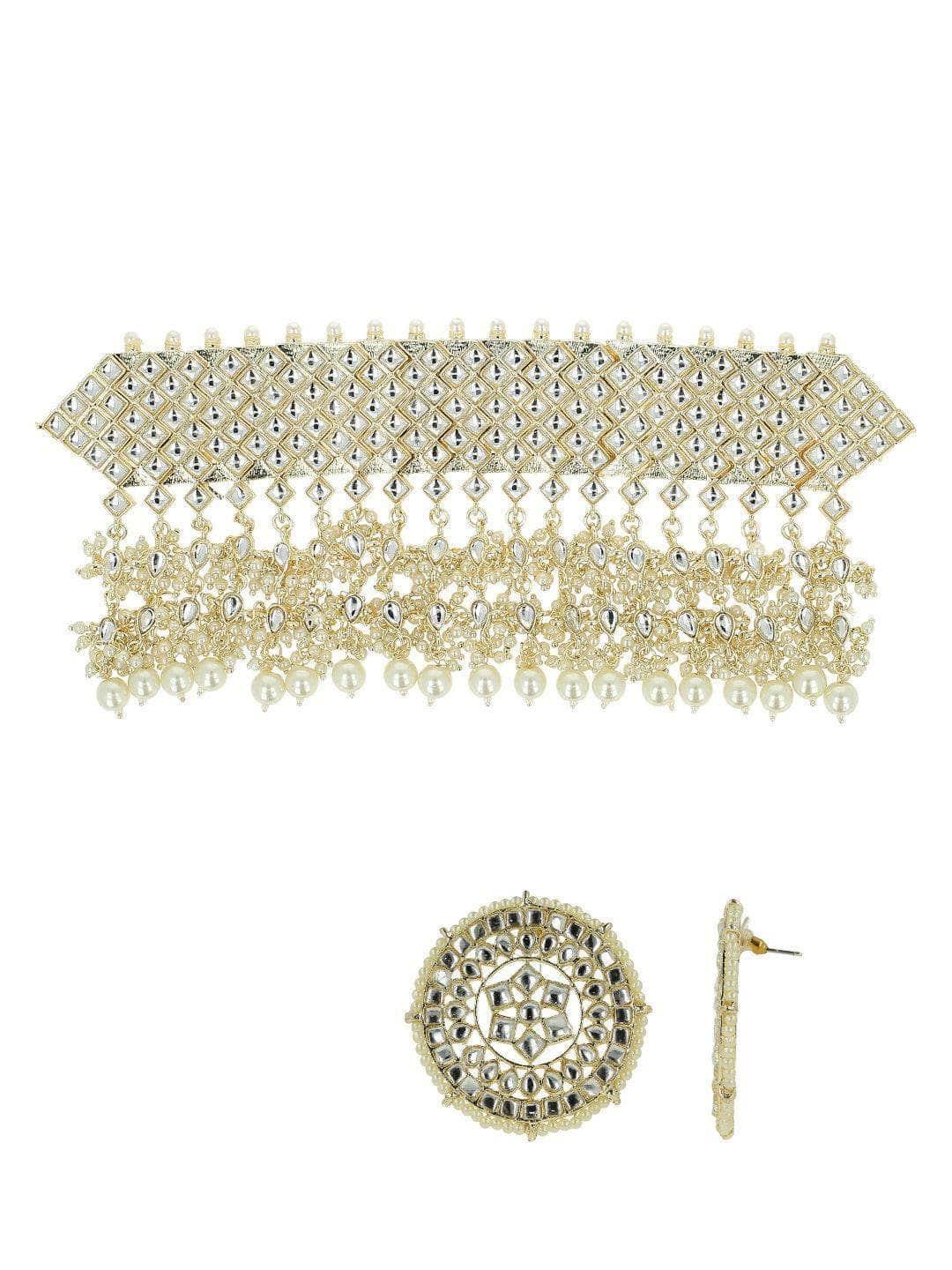 Ishhaara Diamond Stone Choker With Pearl Tassels