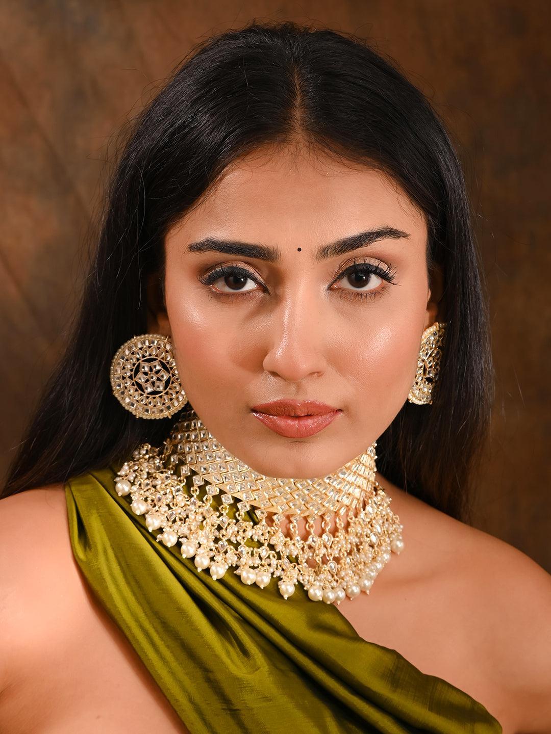 Ishhaara Diamond Stone Choker With Pearl Tassels