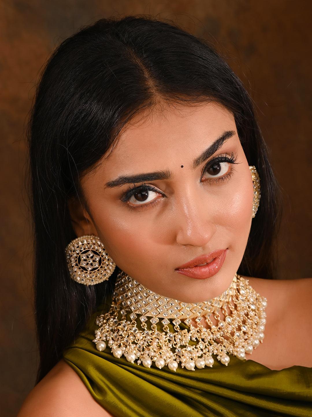 Ishhaara Diamond Stone Choker With Pearl Tassels