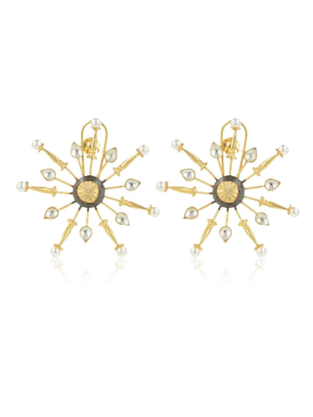 Ishhaara Diamond Sunburst Two Tonned Stud Earring