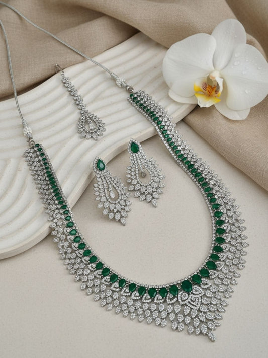 Ishhaara Diamonds Faux And Emerald Necklace Set