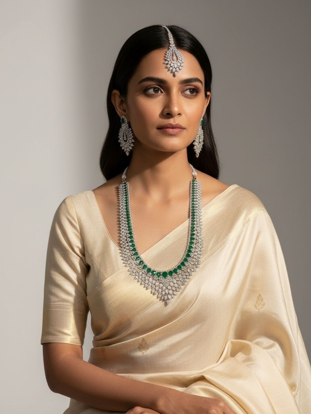 Ishhaara Diamonds Faux And Emerald Necklace Set