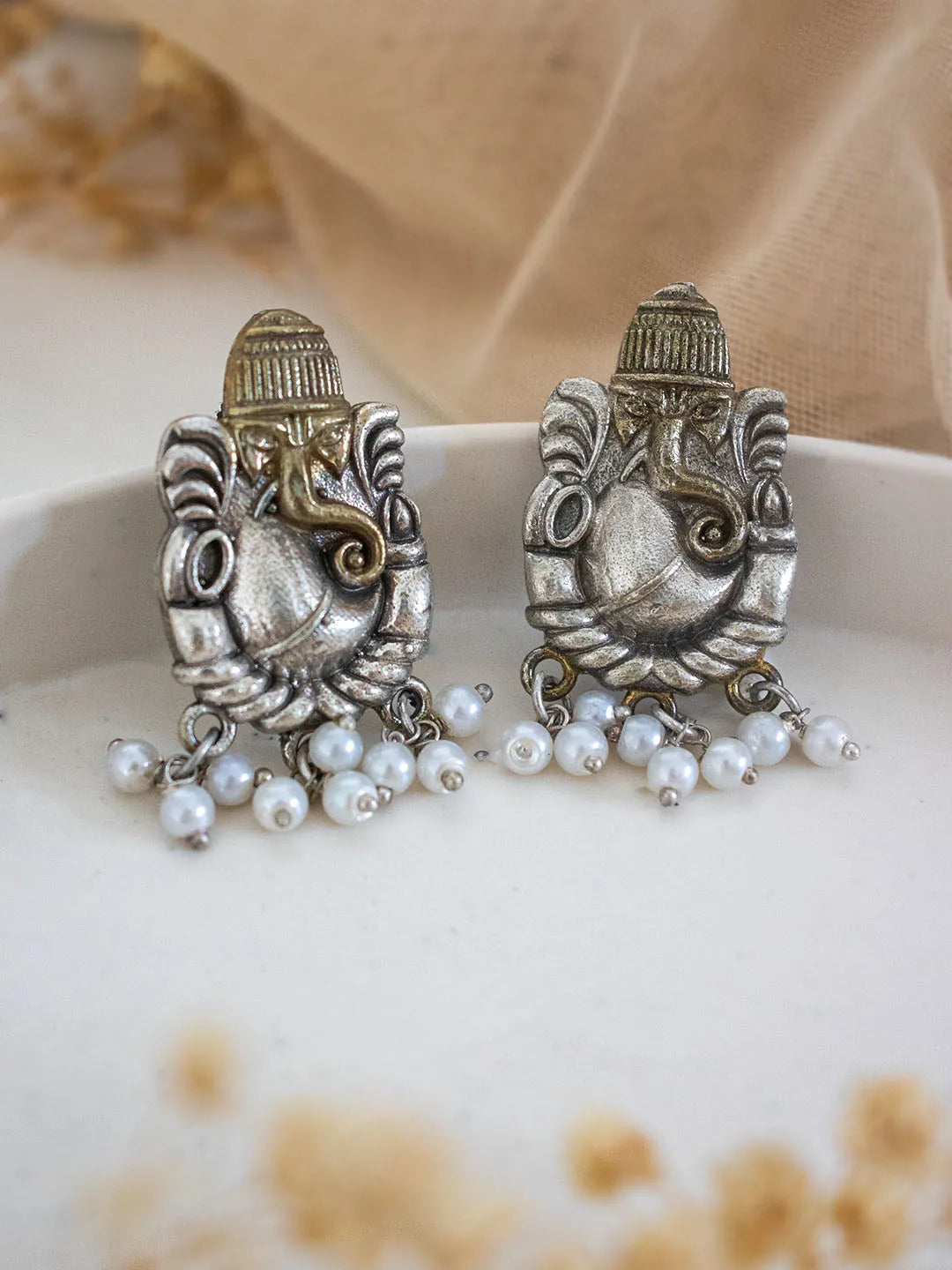 Ishhaara Divine Ganesha Pearl Drop Earrings