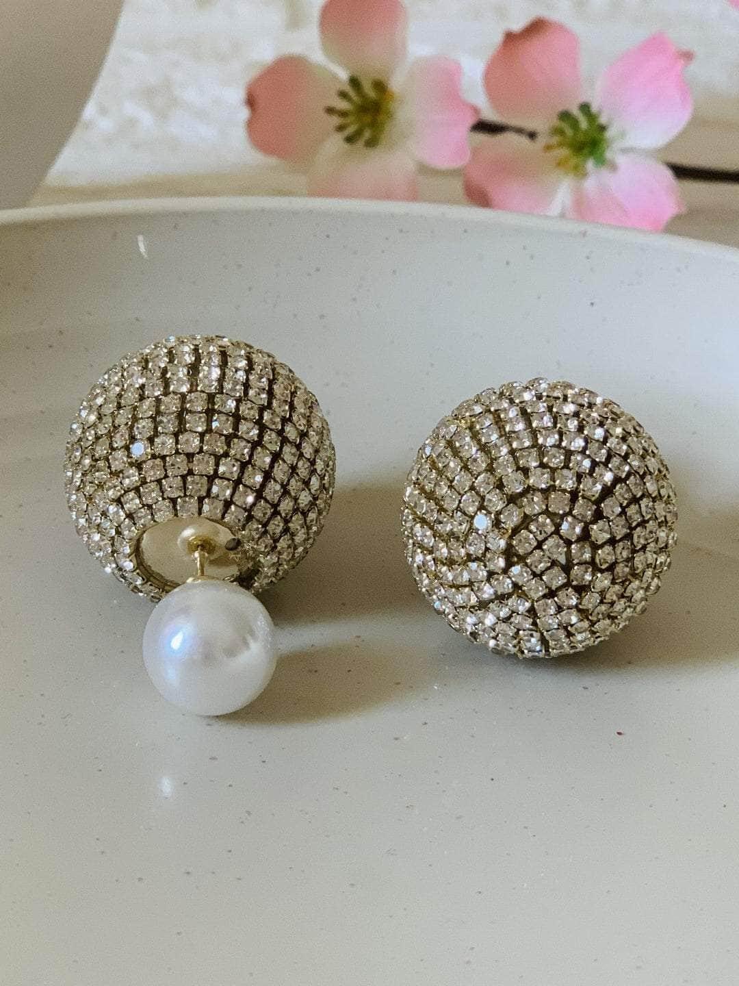 Ishhaara Double Glitter Pearl Studs Silver