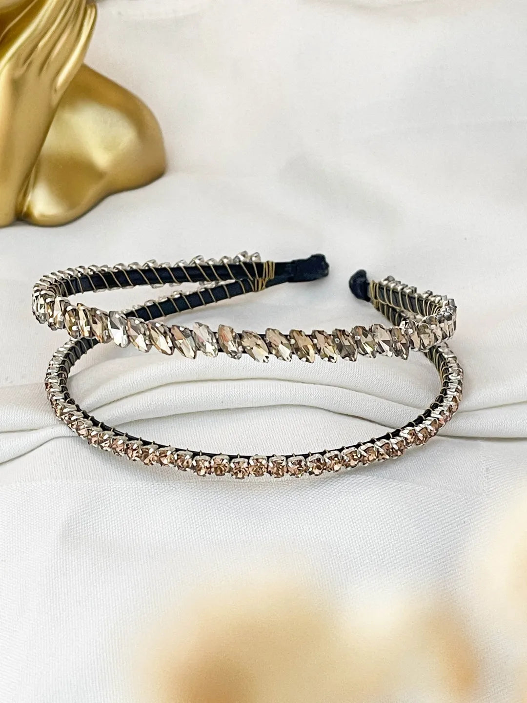 Ishhaara Double Headband Rhinestone Crystal Embellished Hairband