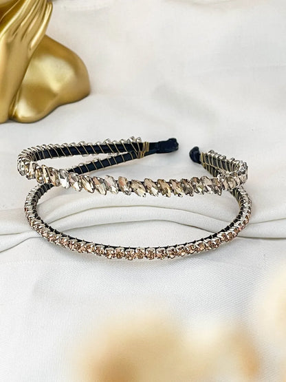 Ishhaara Double Headband Rhinestone Crystal Embellished Hairband
