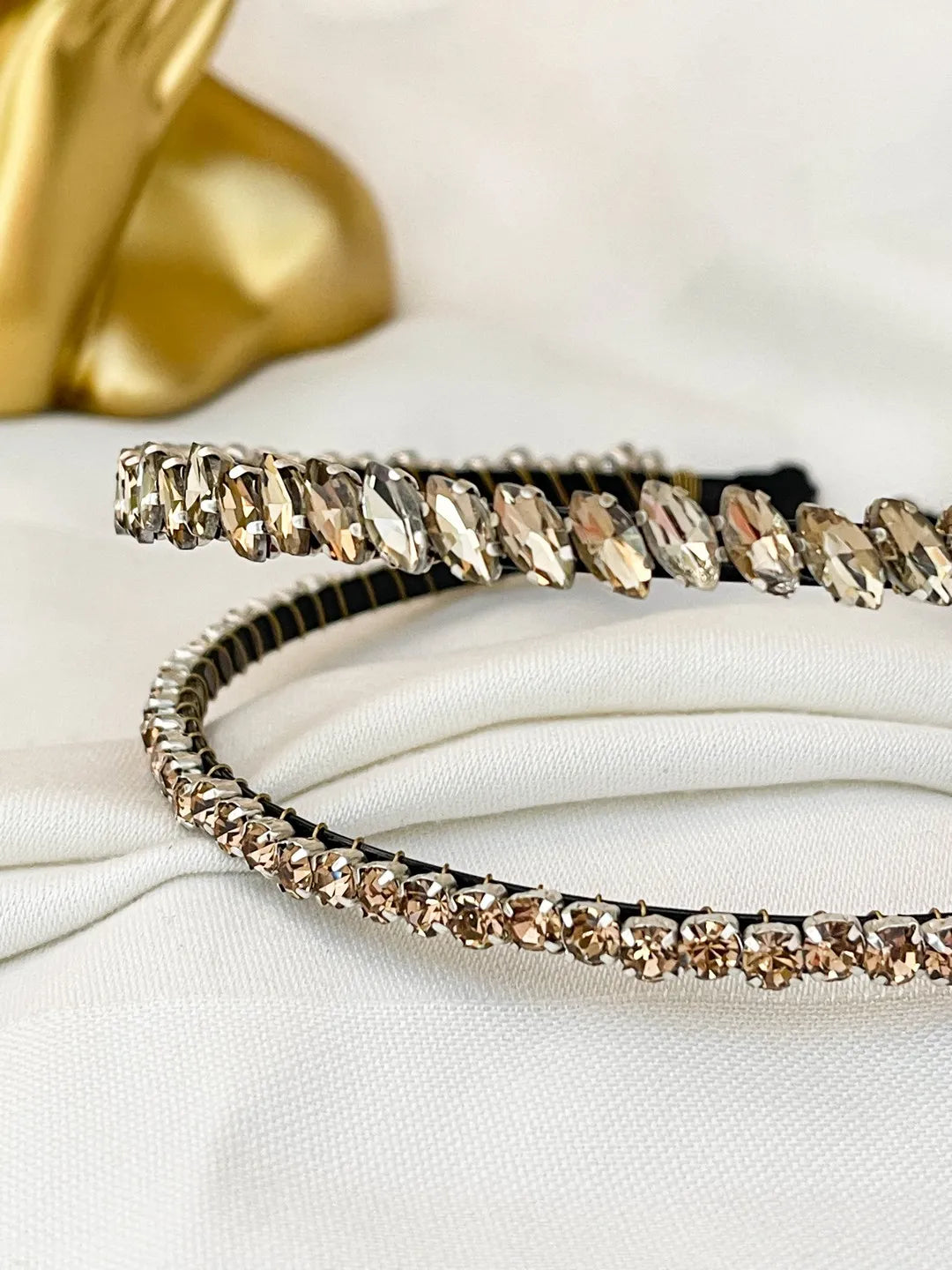 Ishhaara Double Headband Rhinestone Crystal Embellished Hairband