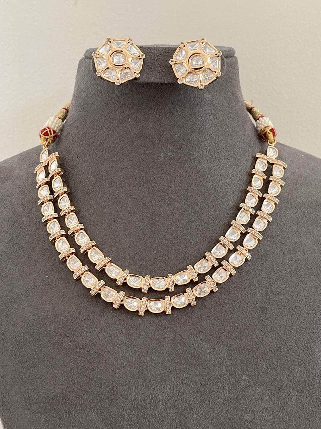 Ishhaara Double Layer Gold Plated Uncut Kundan Diamond Studded Necklace