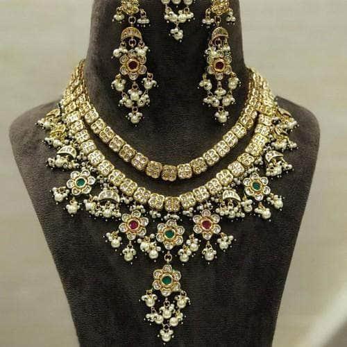 Ishhaara Double Layered Flower Hanging Necklace Set