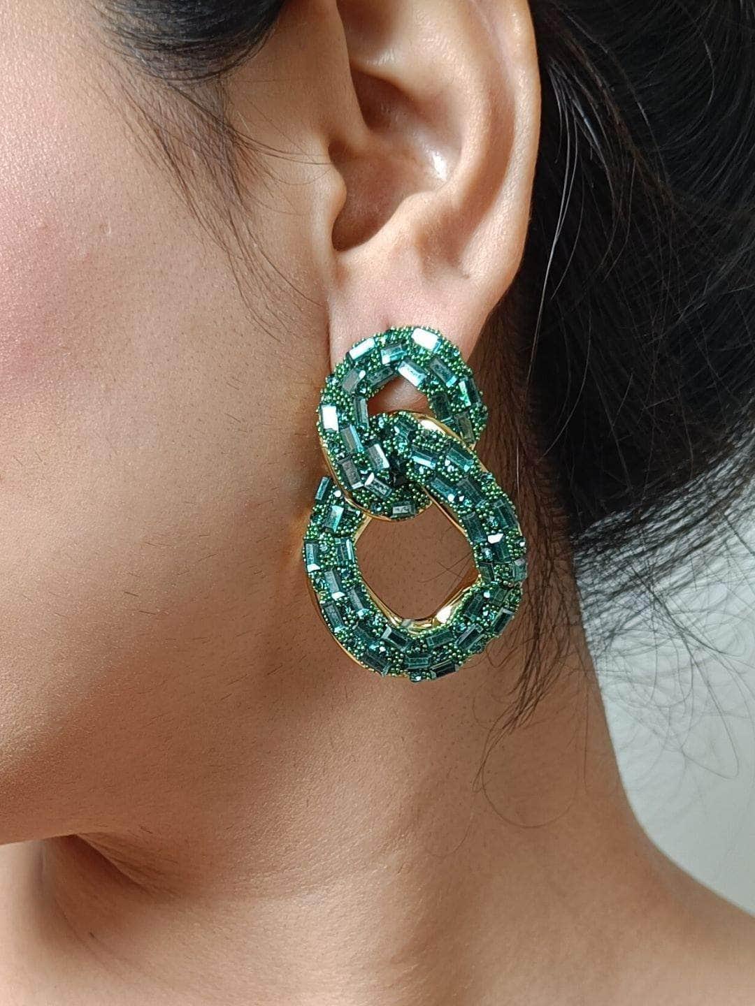 Ishhaara Double Layers Rhinestone Chain Drop Earrings