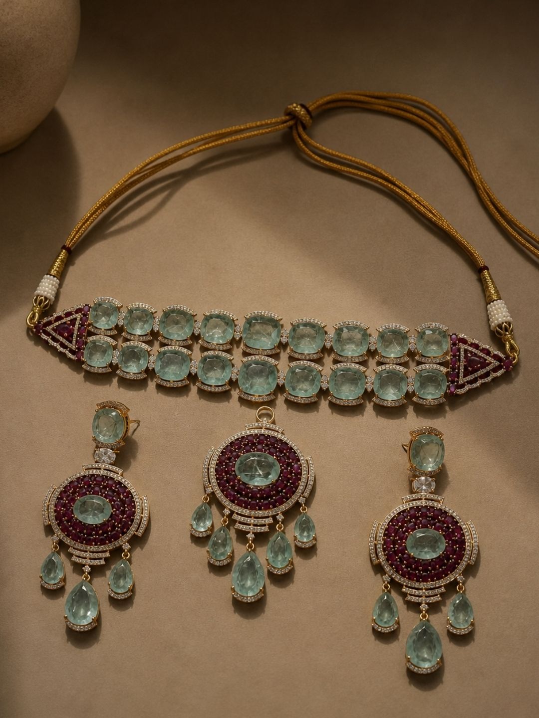 Ishhaara Doublet Statement Ice Blue Choker Set