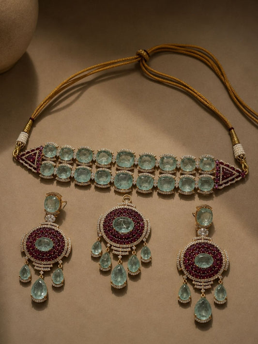 Ishhaara Doublet Statement Ice Blue Choker Set