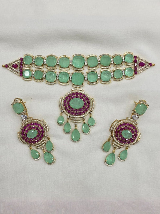 Ishhaara Doublet Statement Ice Blue Choker Set