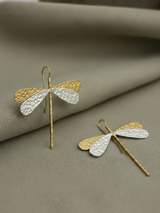 Ishhaara Dragonfly Textured Drop Earrings