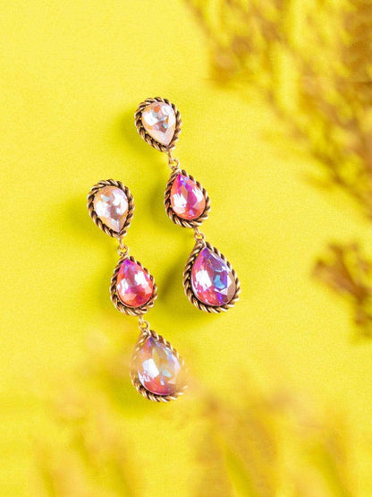 Ishhaara Drop 3 Tiered Earrings Purple