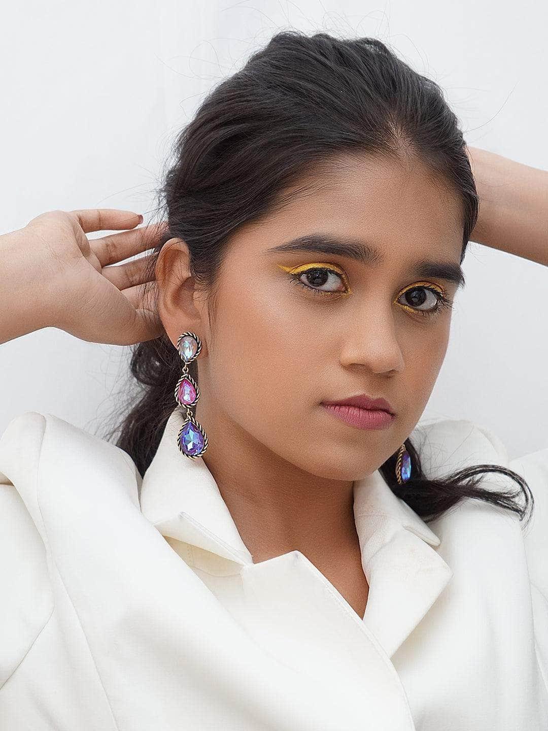 Ishhaara Drop 3 Tiered Earrings Purple