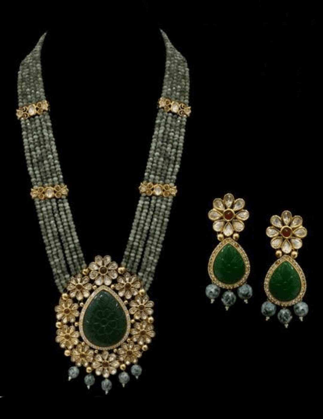 Ishhaara Drop Carded Emerald Kundan Long Set