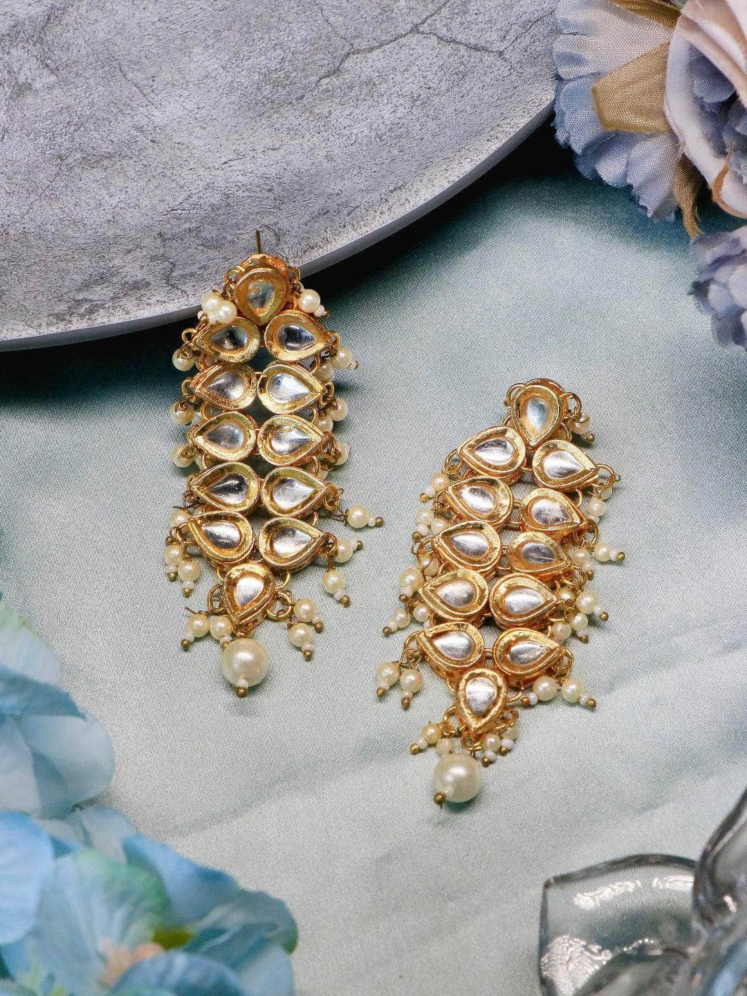 Ishhaara Drop Shaped Coral Line Earrings