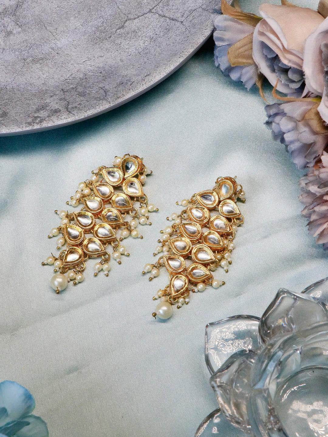 Ishhaara Drop Shaped Coral Line Earrings