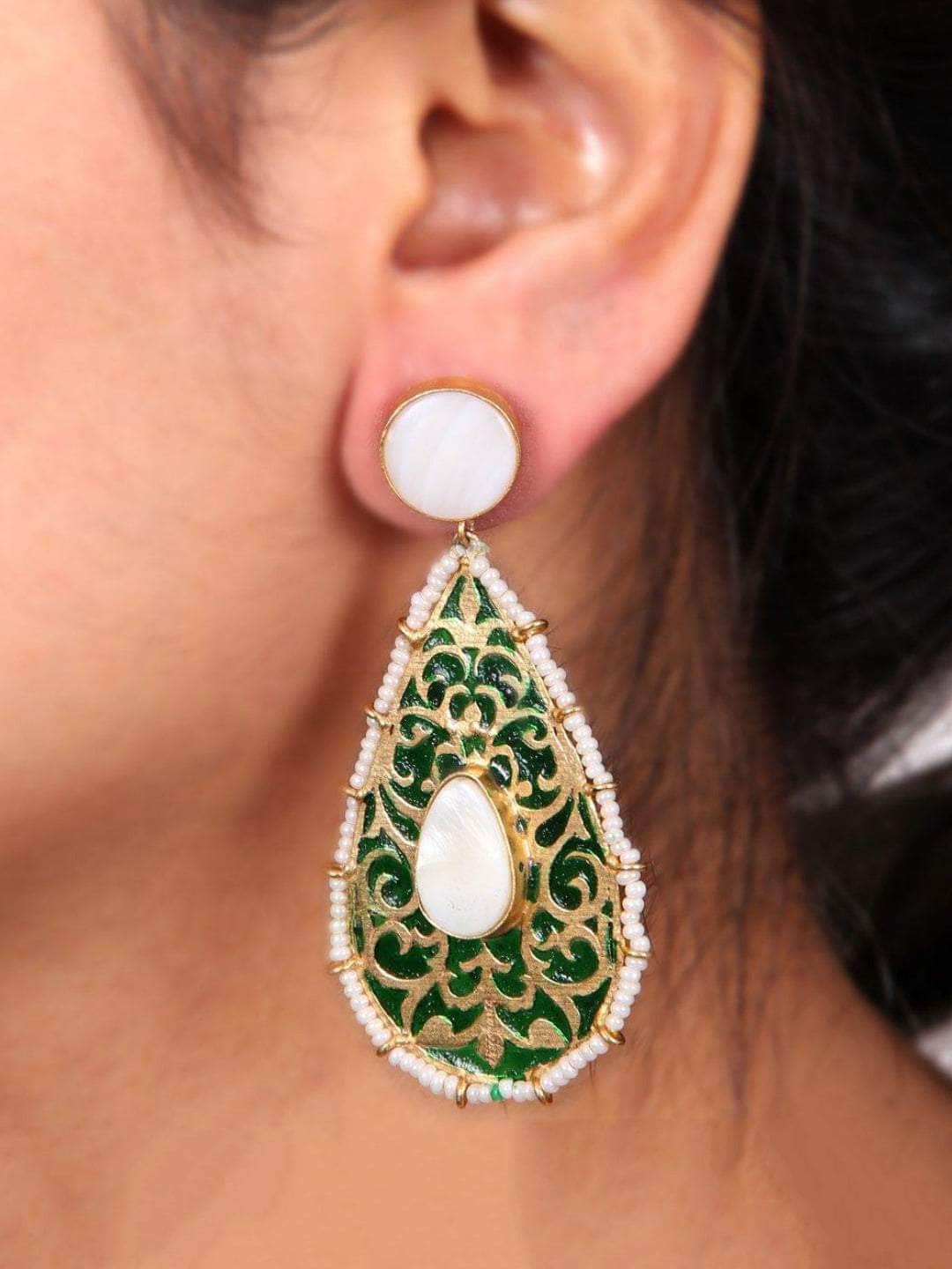 Ishhaara Drop Shaped Jali Earring - Green