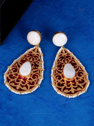 Ishhaara Drop shaped jali earring - Red