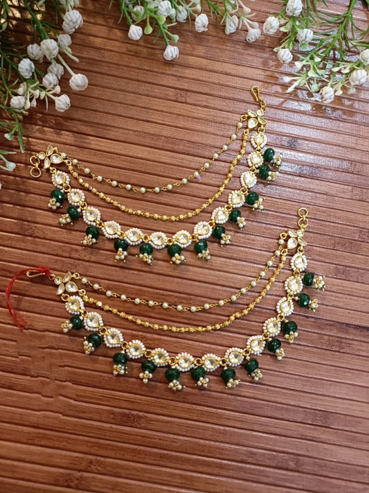 Ishhaara Drop Shaped Pachi Kundan And Pearl Studded Earchains
