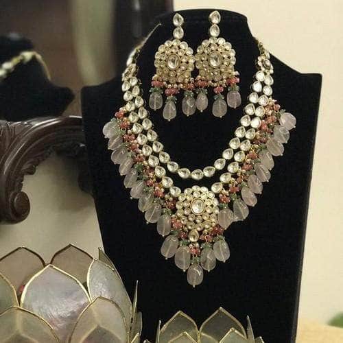 Ishhaara Dual Layered Pendant Polki Necklace Set