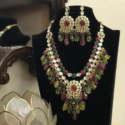 Ishhaara Dual Layered Pendant Polki Necklace Set