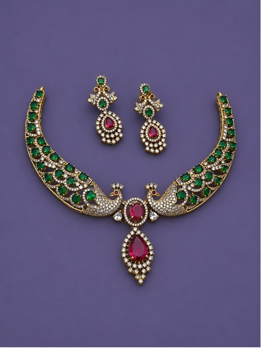 Ishhaara Dual Mayura Tear Drop Necklace