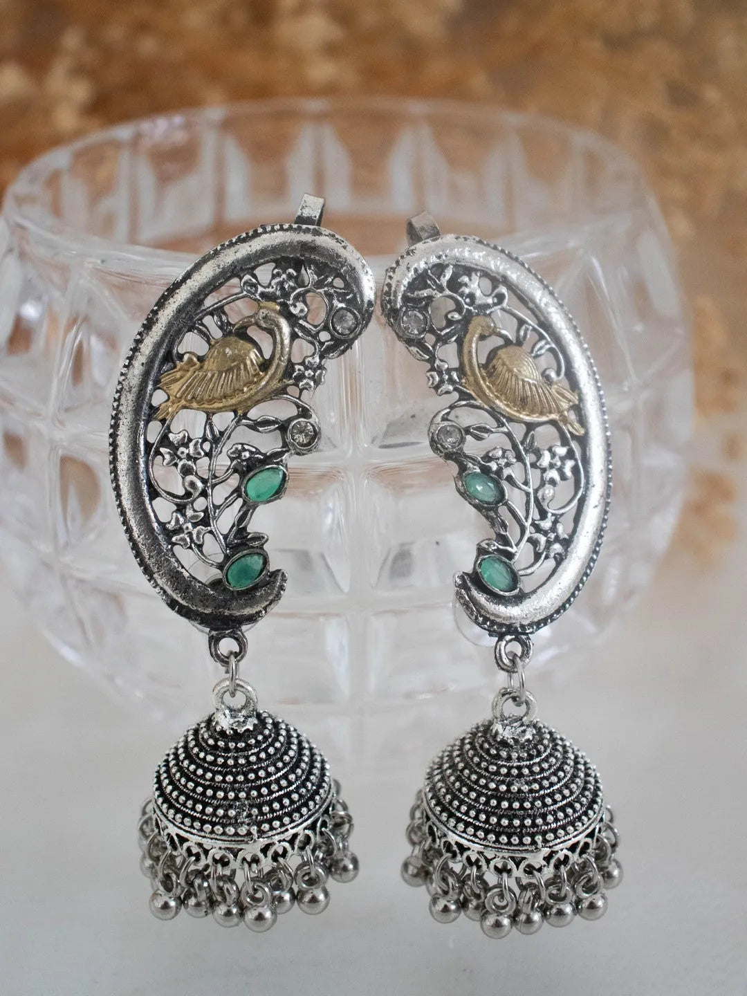 Ishhaara Dual Tone Bird Design Stone Ear Cuff