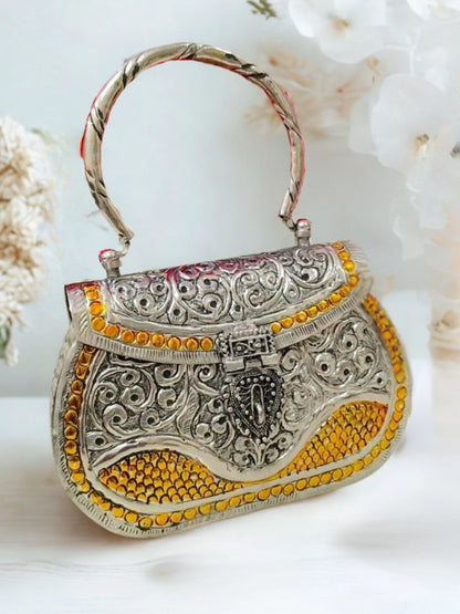 Ishhaara Dual Tone German Silver Metal Clutch
