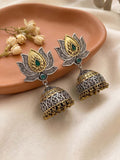 Ishhaara Dual Tone Lotus Shaped Oxidised Jhumkas