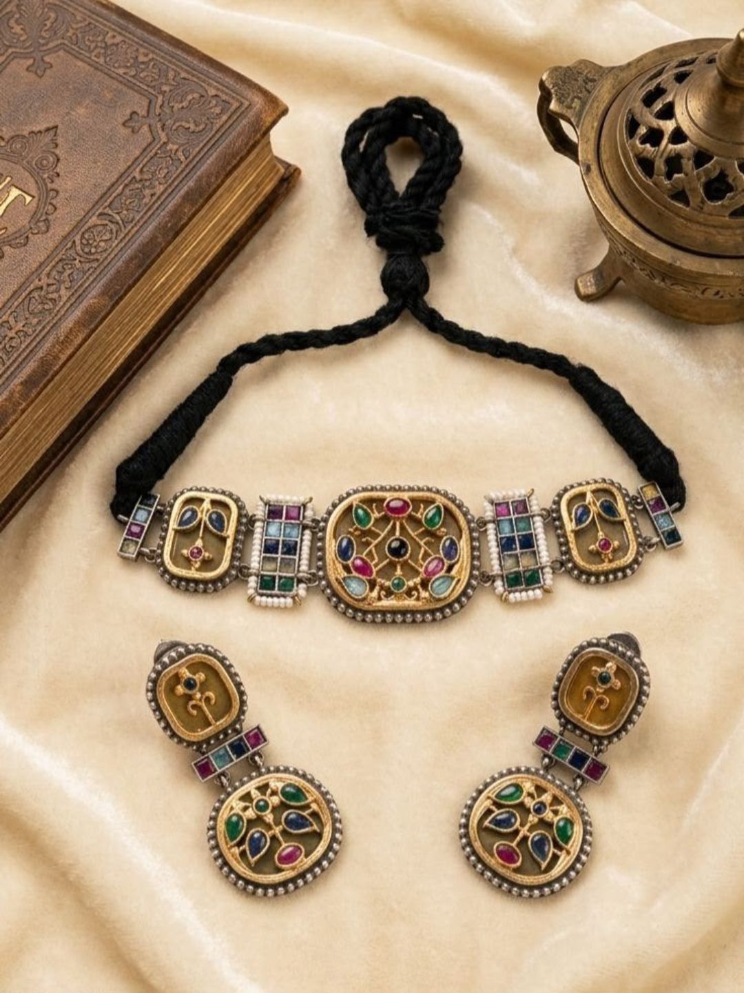 Ishhaara Dual Tone Monalisa Stone Choker Set