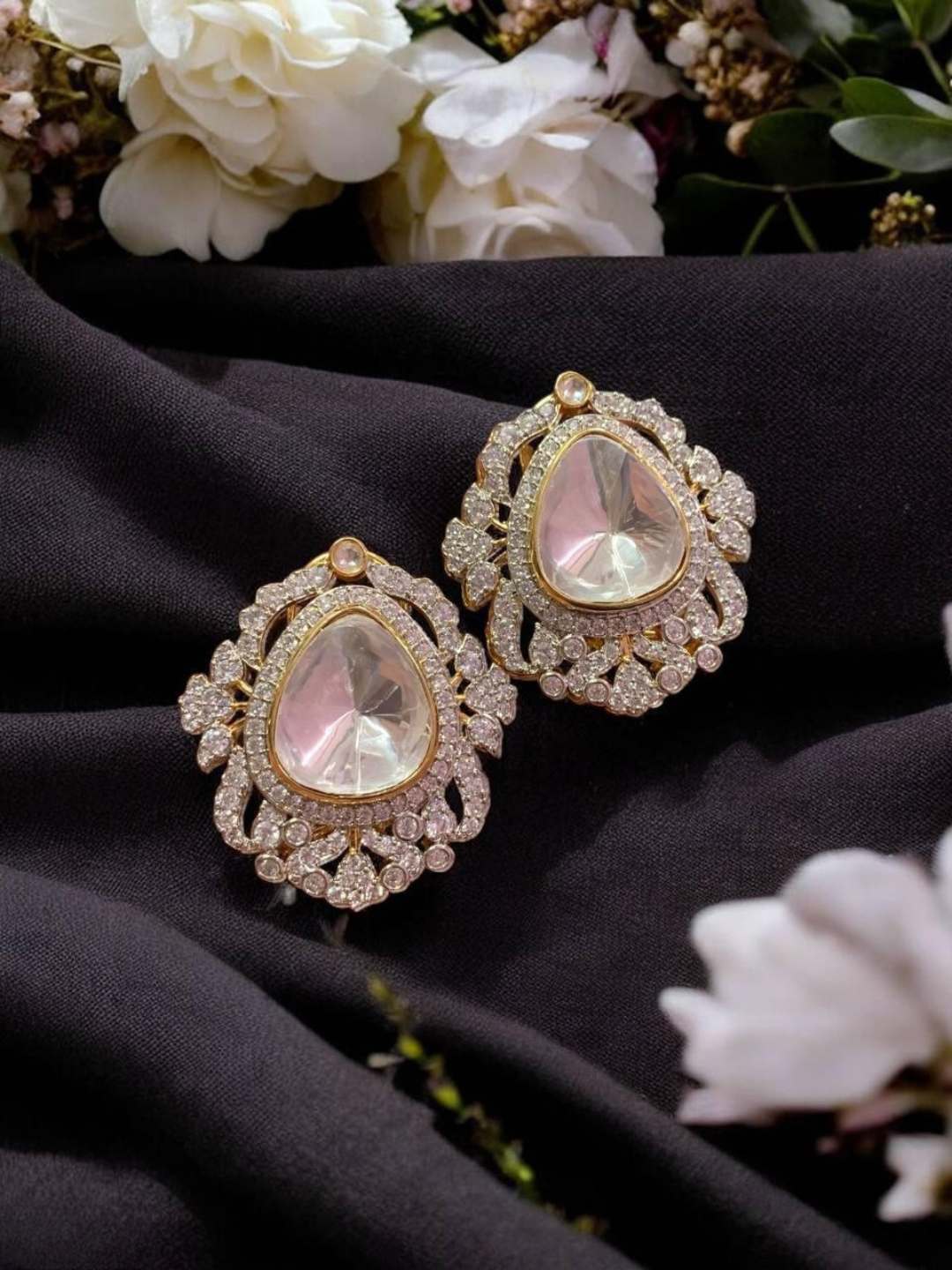 Ishhaara Dual Tone Polki Stud Earrings