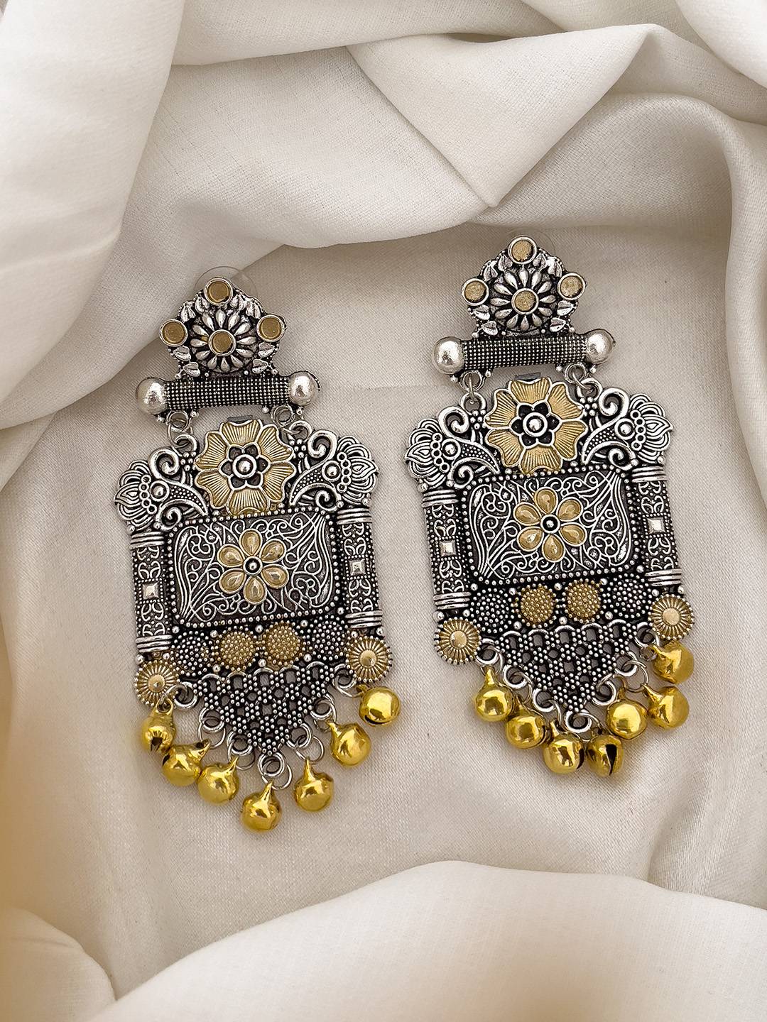 Ishhaara Dualtone Geometric Drop Earrings