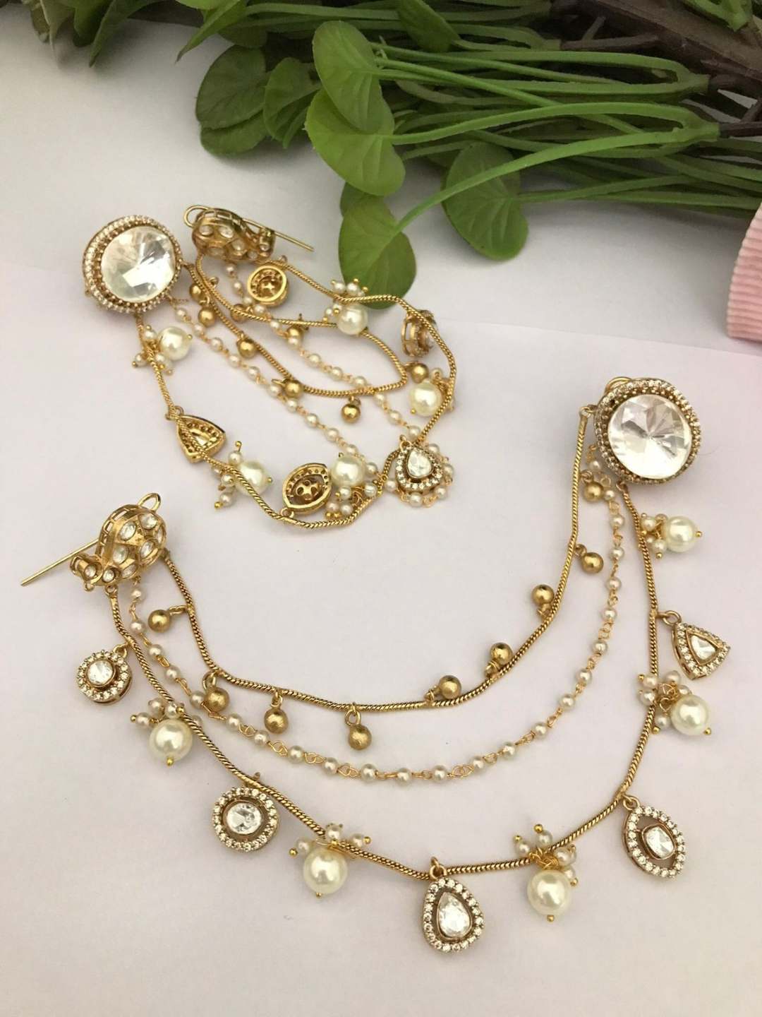 Ishhaara Earchains With Attached Polki Studs